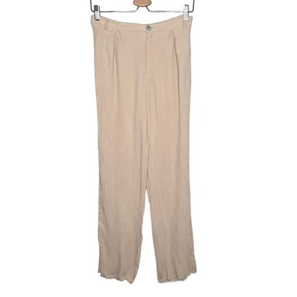 Zara Beige Cream Gauze Pleated High-Rise Wide-Leg Pants size medium